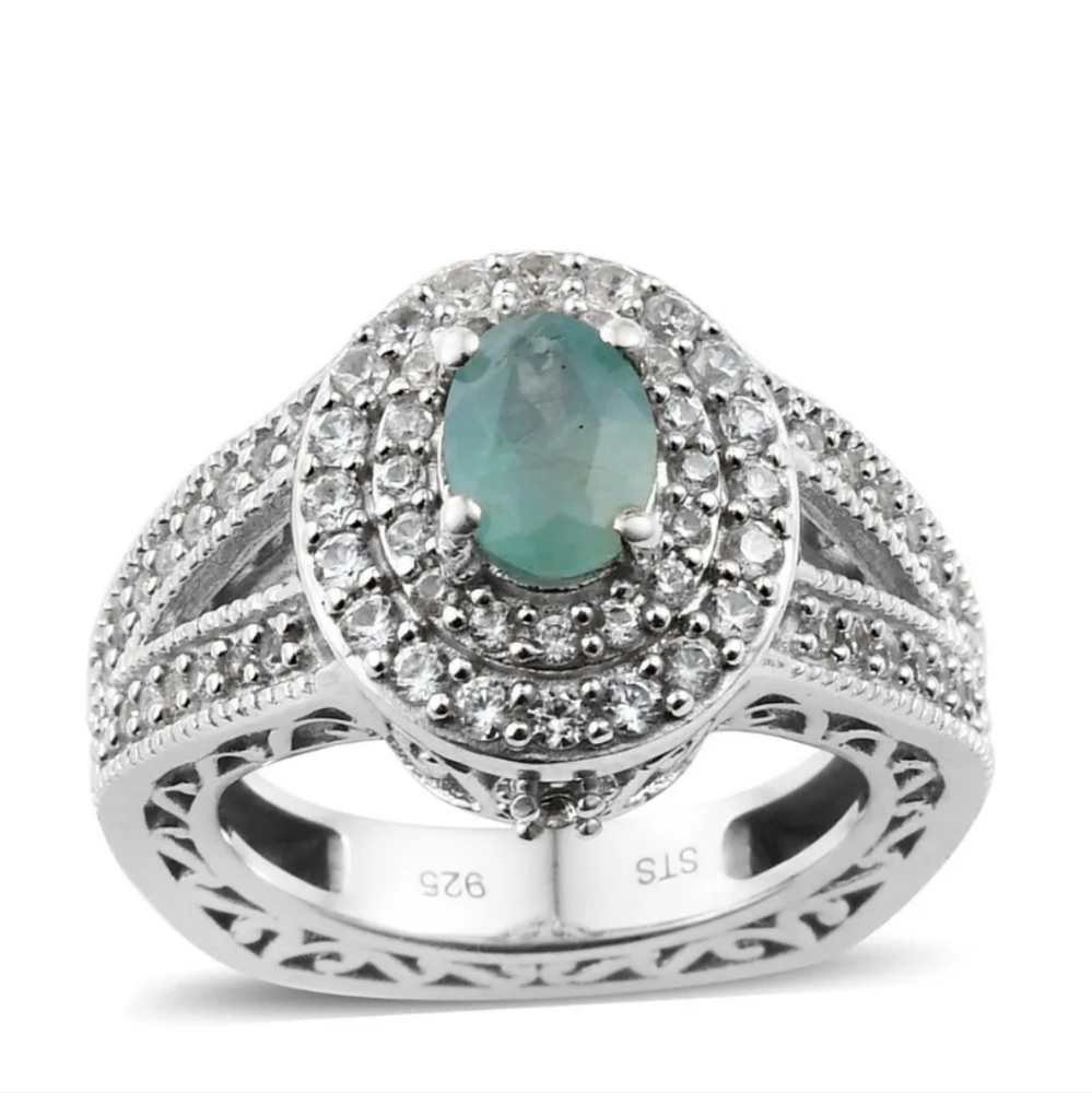 Grandidierite & Cambodian White Zircon Ring in Platinum/ Sterling Silver! Sz 5! - Picture 1 of 5